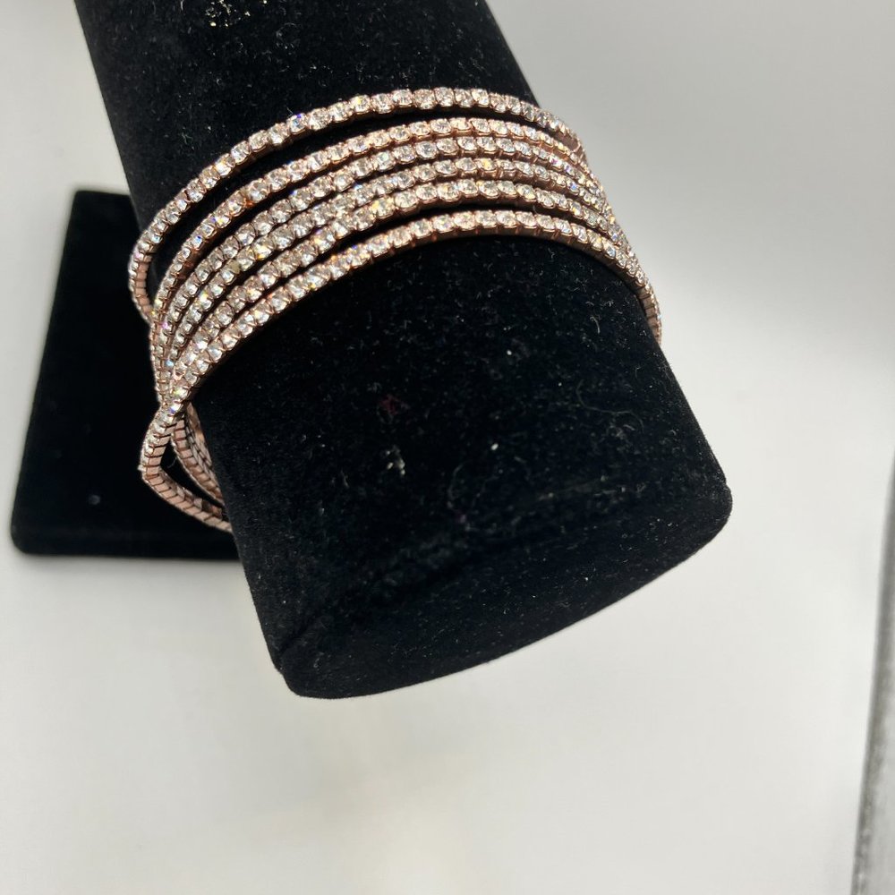 6 Rhinestone Gold-Tone Stackable Stretch Bracelets! - Picture 2 of 6